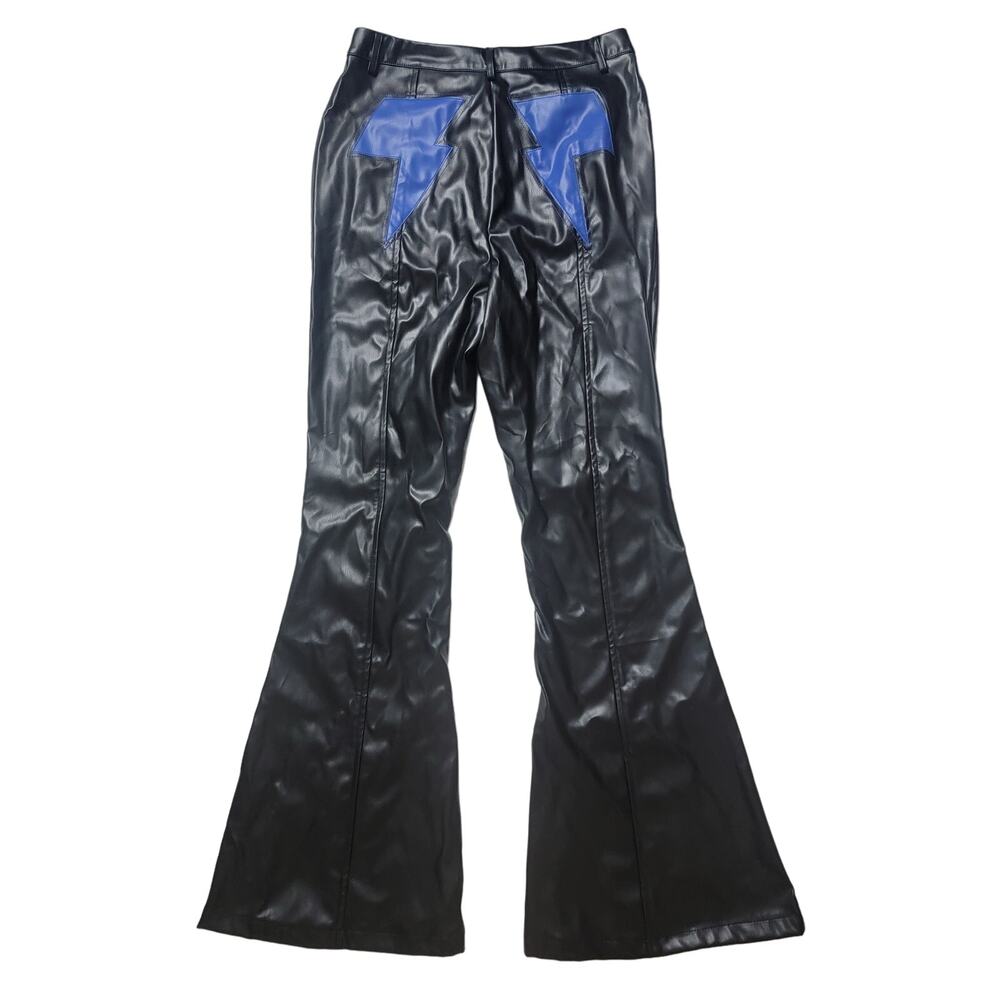 NWT Nasty Gal Faux Leather Lightening Bolt Flare Pants SZ 8